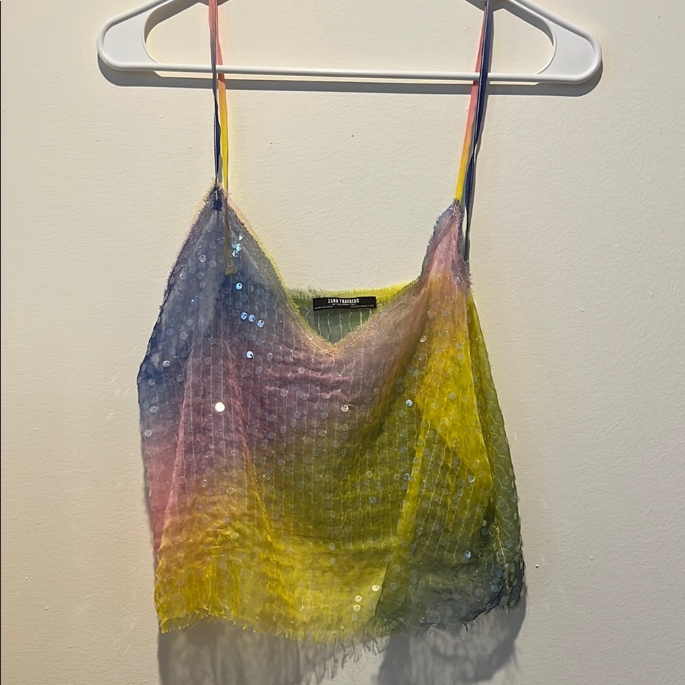 Zara Multicolor Sequin Tie-Dye Camisole (Pink, Yellow, Blue)